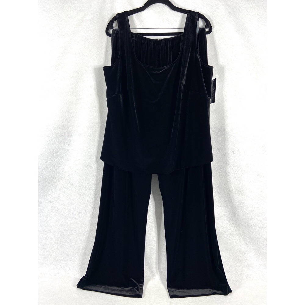 Alex Evenings 2PC Pant Set Women's 1X Black Velour Top Sleeveless Stretch New